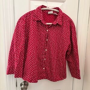 Carolina Blues Red and Whit Star 100% Cotton Button Down Shirt size L Americana